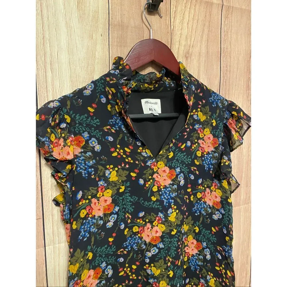 Madewell x No.6 size 00 100% Silk Beacon Dress in Garden Bouquet black floral